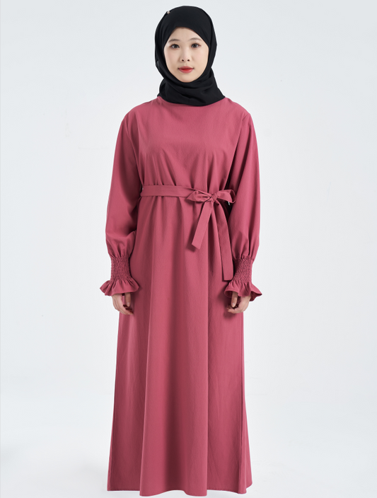 DZ06 Muslim ladies solid color casual lace dress