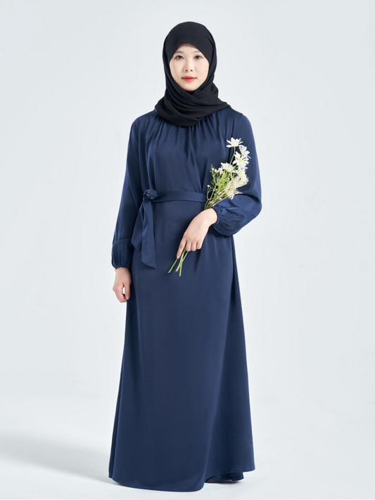 YG-102001 Muslim wind round neck long sleeve waist thin fashion elegant robe loose dress