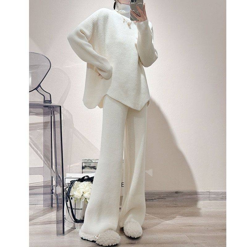 TZ-121701autumn new loose lazy lazy fashion knitted sweater suit thin solid color loose two-piece