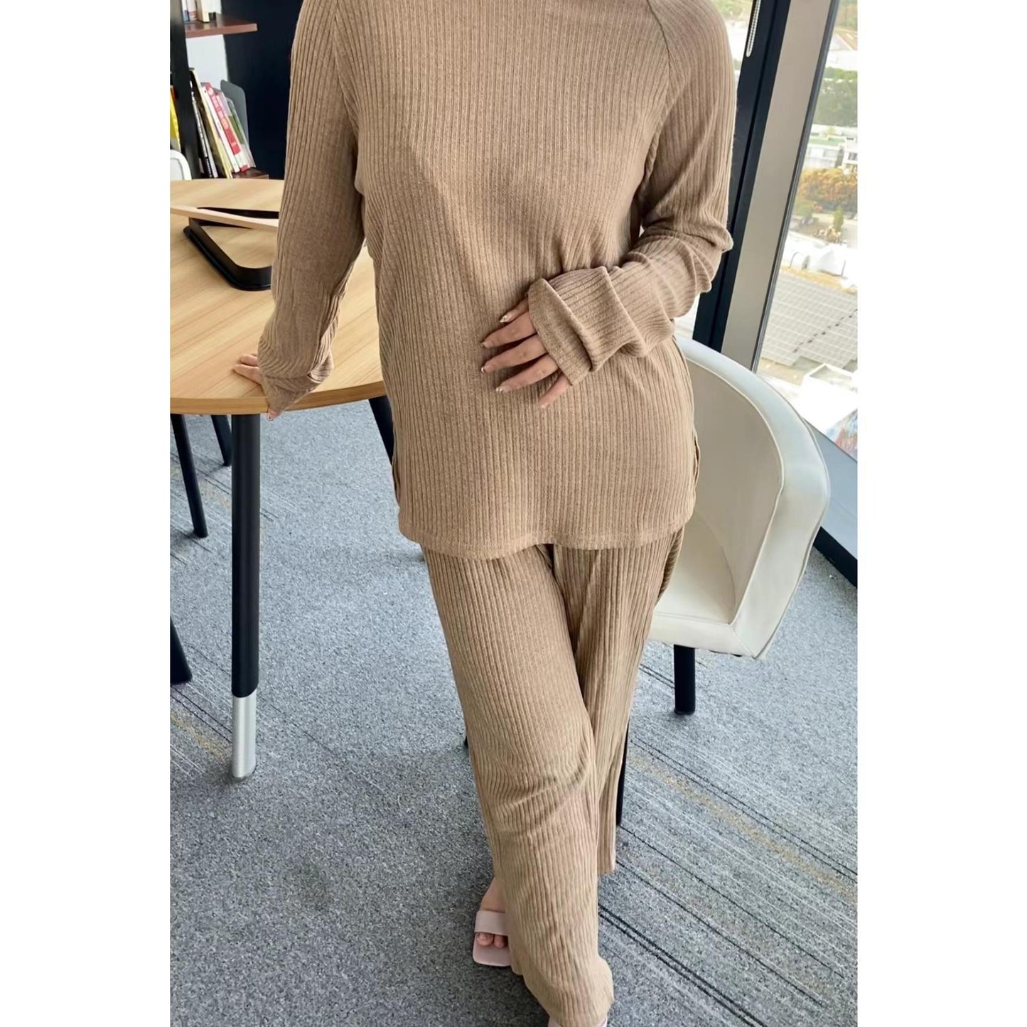 YG-102011 LIVE ONLY Muslim women's long-sleeved solid color knitted casual two-piece knitted sweater