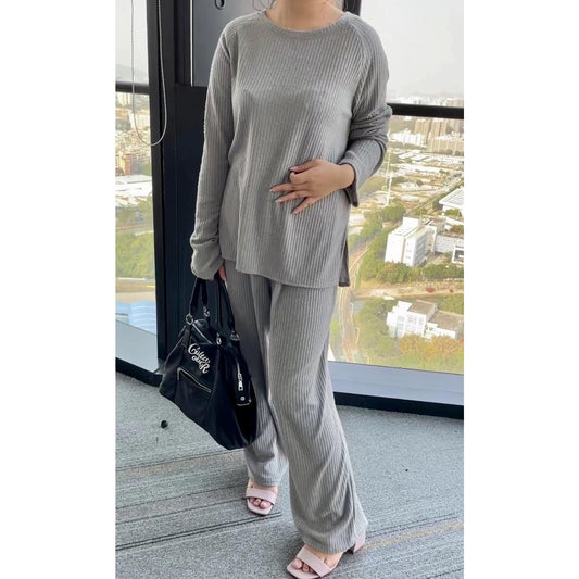 YG-102011 LIVE ONLY Muslim women's long-sleeved solid color knitted casual two-piece knitted sweater